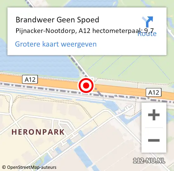Locatie op kaart van de 112 melding: Brandweer Geen Spoed Naar Pijnacker-Nootdorp, A12 hectometerpaal: 9,7 op 24 mei 2024 19:53