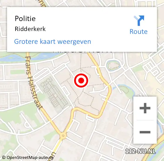 Locatie op kaart van de 112 melding: Politie Ridderkerk op 24 mei 2024 20:08