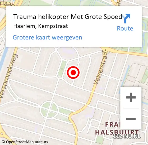 Locatie op kaart van de 112 melding: Trauma helikopter Met Grote Spoed Naar Haarlem, Kempstraat op 24 mei 2024 20:14