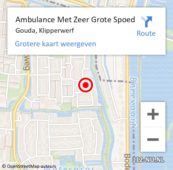 Locatie op kaart van de 112 melding: Ambulance Met Zeer Grote Spoed Naar Gouda, Klipperwerf op 24 mei 2024 20:16