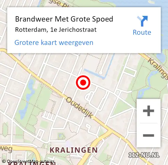 Locatie op kaart van de 112 melding: Brandweer Met Grote Spoed Naar Rotterdam, 1e Jerichostraat op 24 mei 2024 20:18