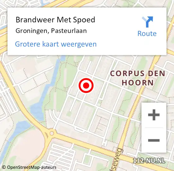 Locatie op kaart van de 112 melding: Brandweer Met Spoed Naar Groningen, Pasteurlaan op 24 mei 2024 20:34