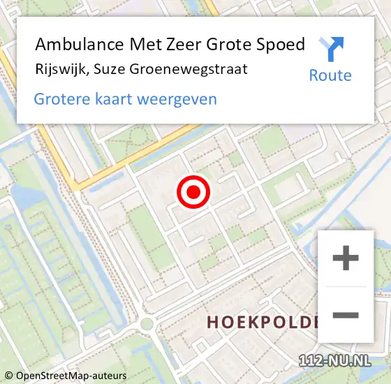 Locatie op kaart van de 112 melding: Ambulance Met Zeer Grote Spoed Naar Rijswijk, Suze Groenewegstraat op 24 mei 2024 20:39