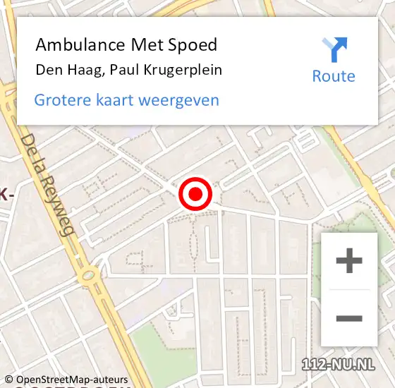 Locatie op kaart van de 112 melding: Ambulance Met Spoed Naar Den Haag, Paul Krugerplein op 24 mei 2024 20:47