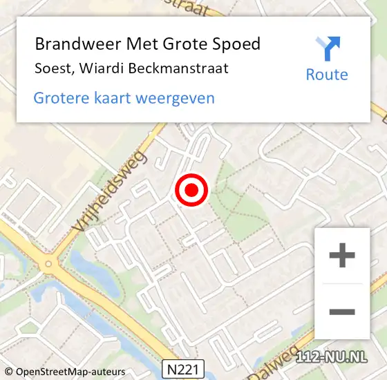 Locatie op kaart van de 112 melding: Brandweer Met Grote Spoed Naar Soest, Wiardi Beckmanstraat op 24 mei 2024 20:52