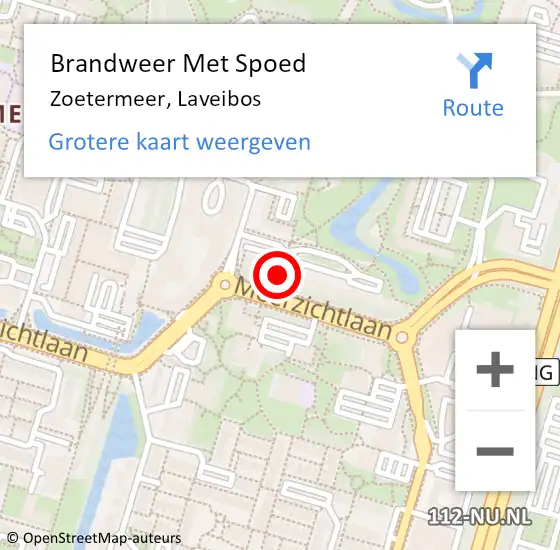 Locatie op kaart van de 112 melding: Brandweer Met Spoed Naar Zoetermeer, Laveibos op 24 mei 2024 20:53