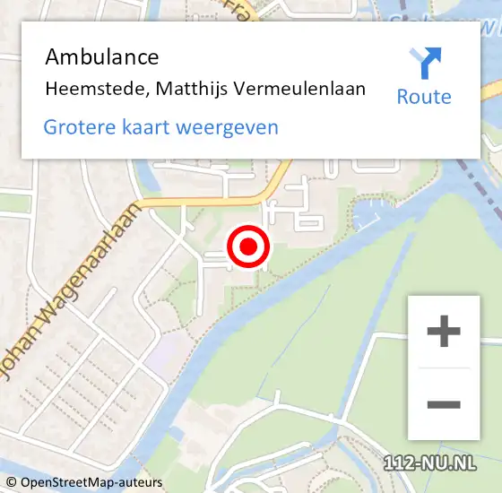 Locatie op kaart van de 112 melding: Ambulance Heemstede, Matthijs Vermeulenlaan op 24 mei 2024 21:51