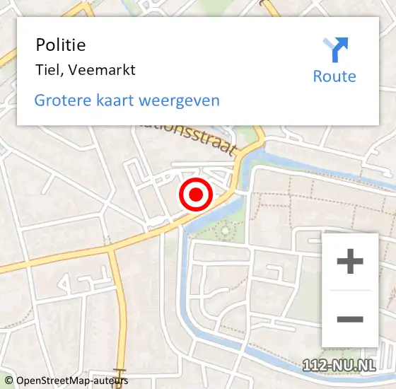 Locatie op kaart van de 112 melding: Politie Tiel, Veemarkt op 24 mei 2024 21:56