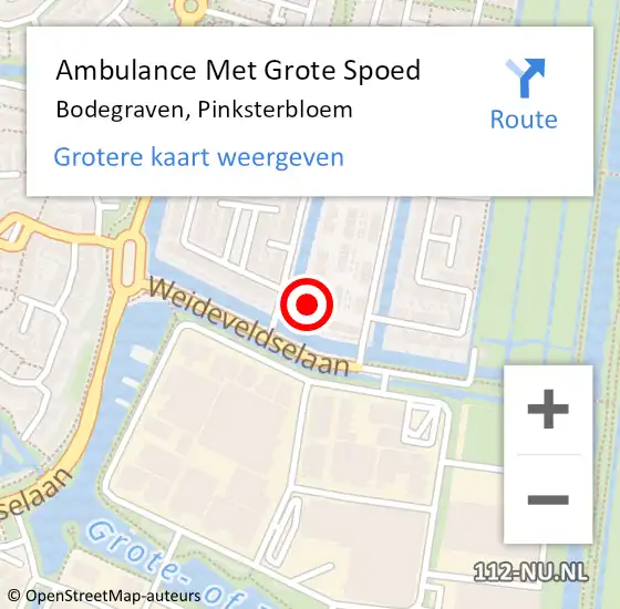 Locatie op kaart van de 112 melding: Ambulance Met Grote Spoed Naar Bodegraven, Pinksterbloem op 24 mei 2024 22:45