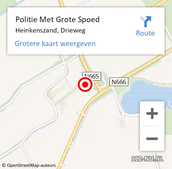 Locatie op kaart van de 112 melding: Politie Met Grote Spoed Naar Heinkenszand, Drieweg op 24 mei 2024 23:09