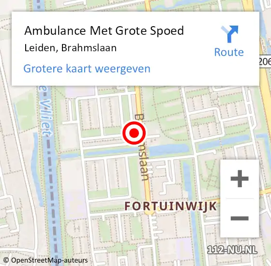 Locatie op kaart van de 112 melding: Ambulance Met Grote Spoed Naar Leiden, Brahmslaan op 24 mei 2024 23:14