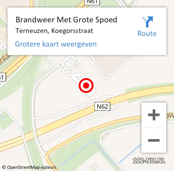 Locatie op kaart van de 112 melding: Brandweer Met Grote Spoed Naar Terneuzen, Koegorsstraat op 25 mei 2024 00:13