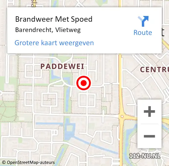 Locatie op kaart van de 112 melding: Brandweer Met Spoed Naar Barendrecht, Vlietweg op 25 mei 2024 02:26