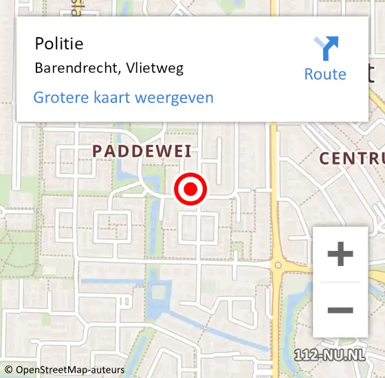 Locatie op kaart van de 112 melding: Politie Barendrecht, Vlietweg op 25 mei 2024 02:30