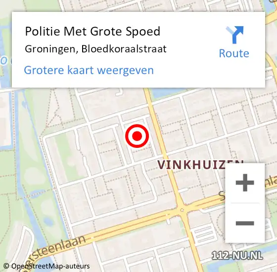 Locatie op kaart van de 112 melding: Politie Met Grote Spoed Naar Groningen, Bloedkoraalstraat op 25 mei 2024 02:42