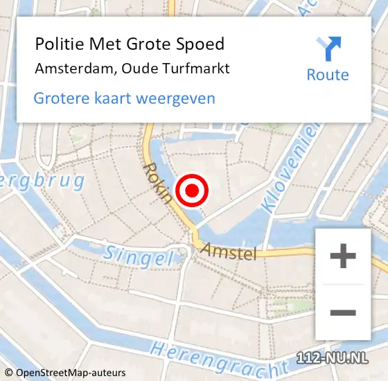 Locatie op kaart van de 112 melding: Politie Met Grote Spoed Naar Amsterdam, Oude Turfmarkt op 25 mei 2024 03:13