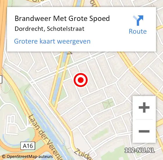 Locatie op kaart van de 112 melding: Brandweer Met Grote Spoed Naar Dordrecht, Schotelstraat op 25 mei 2024 03:50