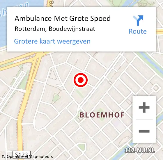 Locatie op kaart van de 112 melding: Ambulance Met Grote Spoed Naar Rotterdam, Boudewijnstraat op 25 mei 2024 03:51