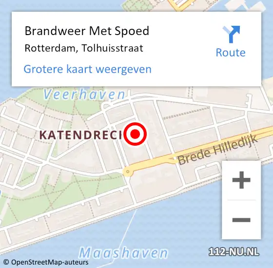 Locatie op kaart van de 112 melding: Brandweer Met Spoed Naar Rotterdam, Tolhuisstraat op 25 mei 2024 04:04