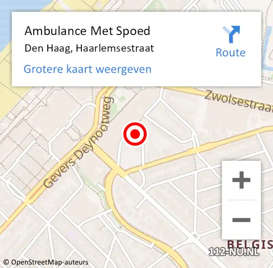 Locatie op kaart van de 112 melding: Ambulance Met Spoed Naar Den Haag, Haarlemsestraat op 25 mei 2024 04:28