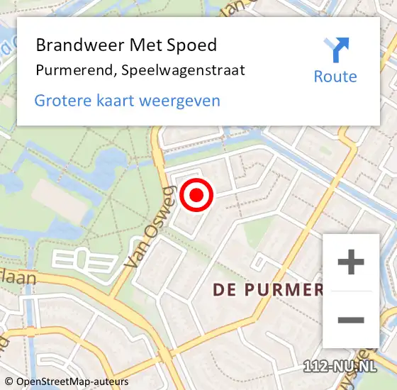Locatie op kaart van de 112 melding: Brandweer Met Spoed Naar Purmerend, Speelwagenstraat op 25 mei 2024 05:07