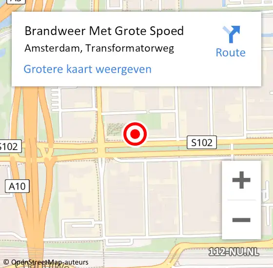 Locatie op kaart van de 112 melding: Brandweer Met Grote Spoed Naar Amsterdam, Transformatorweg op 25 mei 2024 06:13