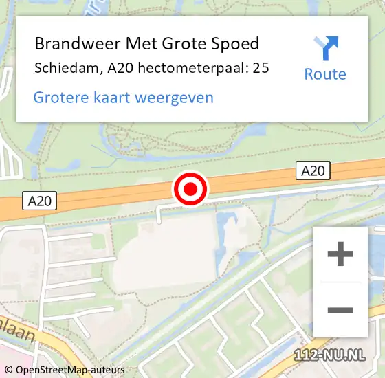 Locatie op kaart van de 112 melding: Brandweer Met Grote Spoed Naar Schiedam, A20 hectometerpaal: 25 op 25 mei 2024 06:40