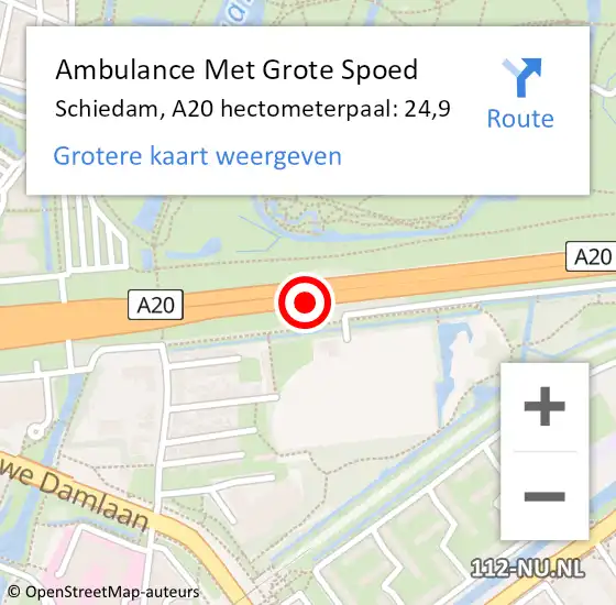 Locatie op kaart van de 112 melding: Ambulance Met Grote Spoed Naar Schiedam, A20 hectometerpaal: 24,9 op 25 mei 2024 06:41