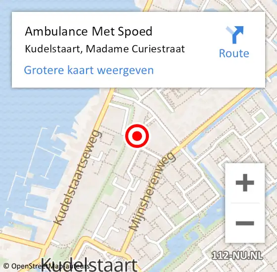 Locatie op kaart van de 112 melding: Ambulance Met Spoed Naar Kudelstaart, Madame Curiestraat op 25 mei 2024 07:57