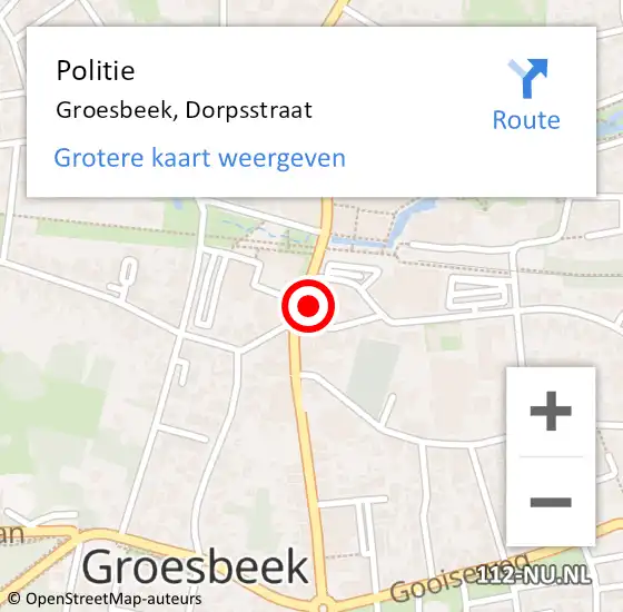 Locatie op kaart van de 112 melding: Politie Groesbeek, Dorpsstraat op 25 mei 2024 09:33