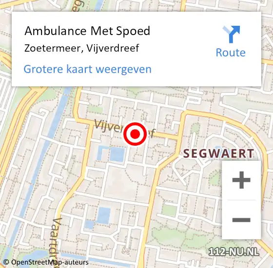 Locatie op kaart van de 112 melding: Ambulance Met Spoed Naar Zoetermeer, Vijverdreef op 25 mei 2024 09:47