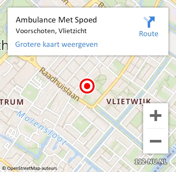 Locatie op kaart van de 112 melding: Ambulance Met Spoed Naar Voorschoten, Vlietzicht op 25 mei 2024 09:47