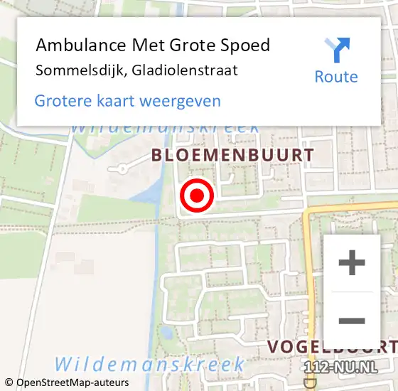 Locatie op kaart van de 112 melding: Ambulance Met Grote Spoed Naar Sommelsdijk, Gladiolenstraat op 25 mei 2024 09:48