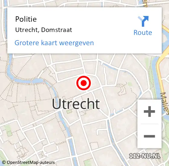 Locatie op kaart van de 112 melding: Politie Utrecht, Domstraat op 25 mei 2024 09:54