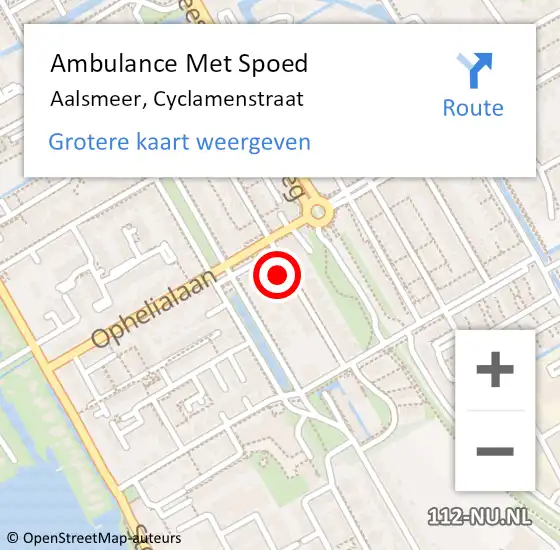 Locatie op kaart van de 112 melding: Ambulance Met Spoed Naar Aalsmeer, Cyclamenstraat op 25 mei 2024 10:01