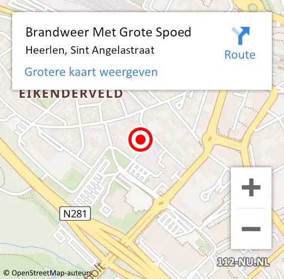 Locatie op kaart van de 112 melding: Brandweer Met Grote Spoed Naar Heerlen, Sint Angelastraat op 25 mei 2024 10:18