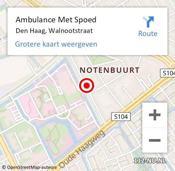 Locatie op kaart van de 112 melding: Ambulance Met Spoed Naar Den Haag, Walnootstraat op 25 mei 2024 10:24