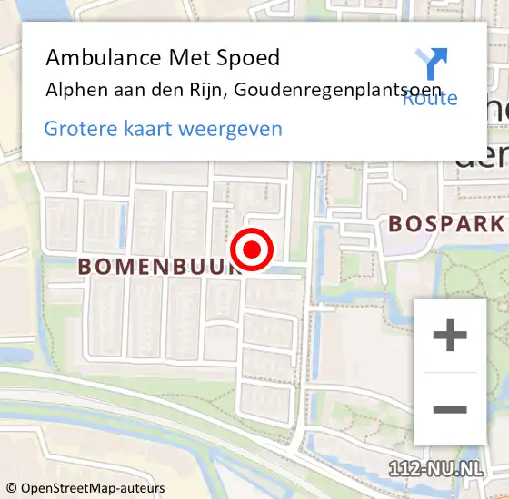 Locatie op kaart van de 112 melding: Ambulance Met Spoed Naar Alphen aan den Rijn, Goudenregenplantsoen op 25 mei 2024 10:50