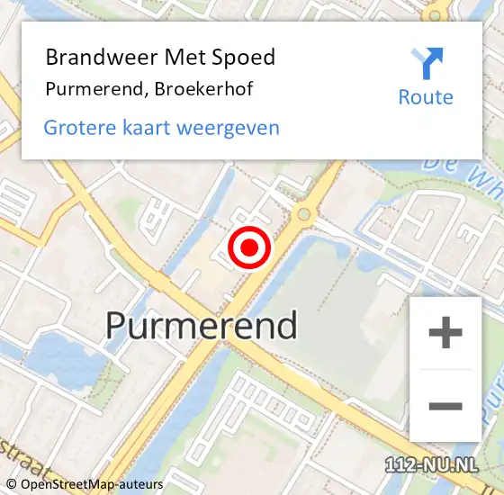 Locatie op kaart van de 112 melding: Brandweer Met Spoed Naar Purmerend, Broekerhof op 25 mei 2024 10:53