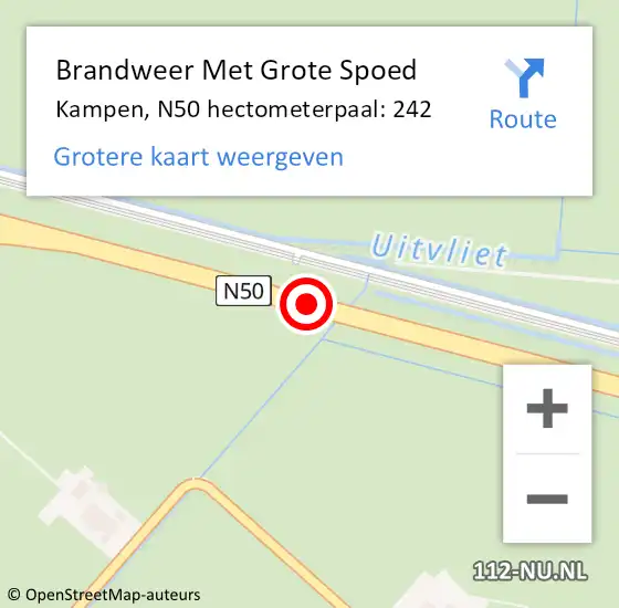 Locatie op kaart van de 112 melding: Brandweer Met Grote Spoed Naar Kampen, N50 hectometerpaal: 242 op 25 mei 2024 11:59