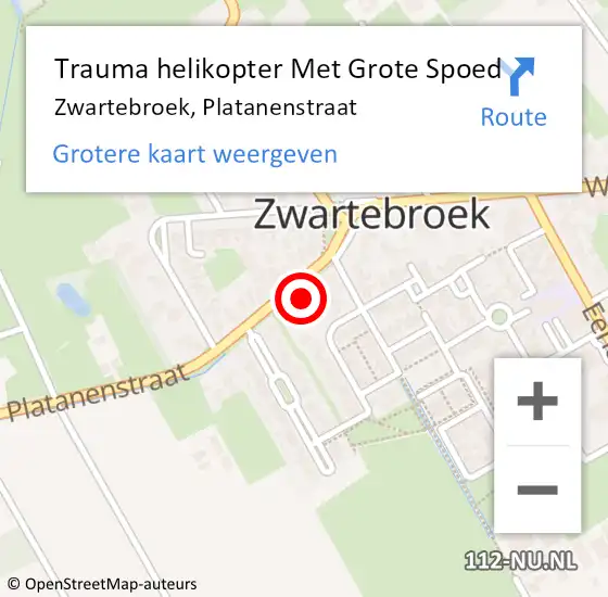 Locatie op kaart van de 112 melding: Trauma helikopter Met Grote Spoed Naar Zwartebroek, Platanenstraat op 25 mei 2024 12:01