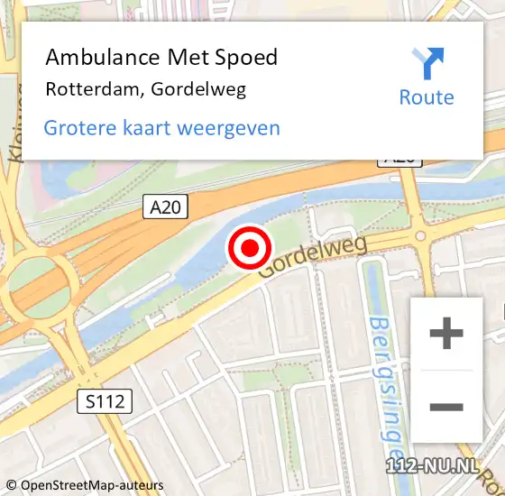 Locatie op kaart van de 112 melding: Ambulance Met Spoed Naar Rotterdam, Gordelweg op 25 mei 2024 12:27