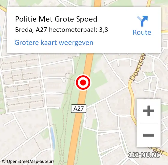 Locatie op kaart van de 112 melding: Politie Met Grote Spoed Naar Breda, A27 hectometerpaal: 3,8 op 25 mei 2024 12:35