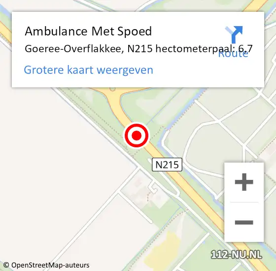 Locatie op kaart van de 112 melding: Ambulance Met Spoed Naar Goeree-Overflakkee, N215 hectometerpaal: 6,7 op 25 mei 2024 12:47