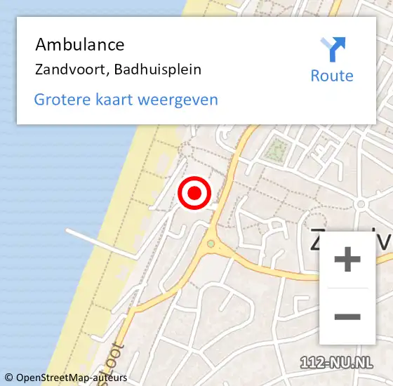 Locatie op kaart van de 112 melding: Ambulance Zandvoort, Badhuisplein op 25 mei 2024 12:59