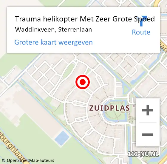 Locatie op kaart van de 112 melding: Trauma helikopter Met Zeer Grote Spoed Naar Waddinxveen, Sterrenlaan op 25 mei 2024 13:02