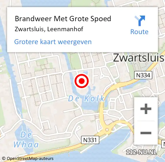 Locatie op kaart van de 112 melding: Brandweer Met Grote Spoed Naar Zwartsluis, Leenmanhof op 25 mei 2024 13:20