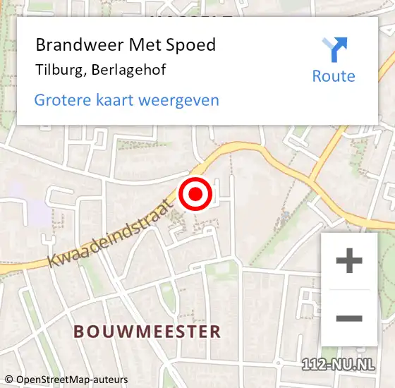 Locatie op kaart van de 112 melding: Brandweer Met Spoed Naar Tilburg, Berlagehof op 25 mei 2024 13:57