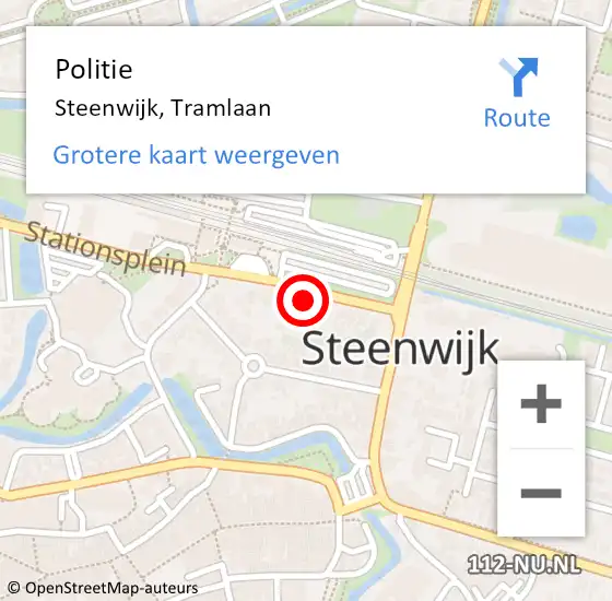 Locatie op kaart van de 112 melding: Politie Steenwijk, Tramlaan op 25 mei 2024 14:07