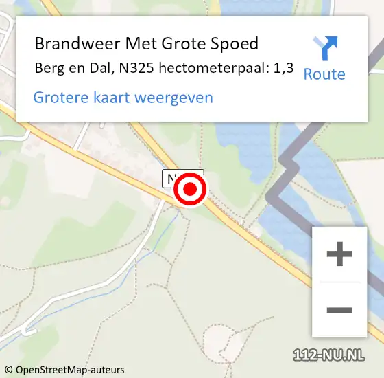 Locatie op kaart van de 112 melding: Brandweer Met Grote Spoed Naar Berg en Dal, N325 hectometerpaal: 1,3 op 25 mei 2024 14:07